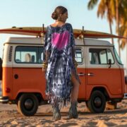 Plus Size Dusken Pink Heart Tie-Dye Kaftan - Boho Fringe Poncho - Arlo - Image 6