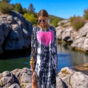 Plus Size Dusken Pink Heart Tie-Dye Kaftan - Boho Fringe Poncho - Arlo - Image 10