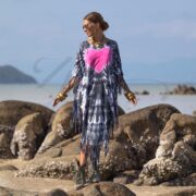 Plus Size Dusken Pink Heart Tie-Dye Kaftan - Boho Fringe Poncho - Arlo