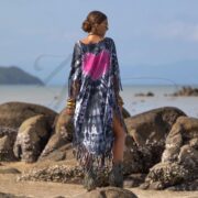 Plus Size Dusken Pink Heart Tie-Dye Kaftan - Boho Fringe Poncho - Arlo - Image 3