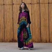 Euphoria Maxi Dress – Cosmic Spiral Tie Dye Caftan, Plus Size Cotton Sundress - Image 5