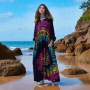 Euphoria Maxi Dress – Cosmic Spiral Tie Dye Caftan, Plus Size Cotton Sundress