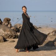 Plus Size Black Hemp Cotton Kimono Duster: Boho Bridal Robe - Kara - Image 4