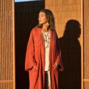 Terracotta Flame Boho Cotton Gauze Kimono Duster – Willow Long Robe with Pockets, Plus Size Cardigan, Festival Cover Up & Beach Jacket - Image 6
