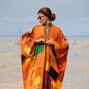 Harper Jade Vintage Silk Kimono – Boho Patchwork Duster in Golden Sundara | Upcycled Robe - Image 4