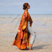 Harper Jade Vintage Silk Kimono – Boho Patchwork Duster in Golden Sundara | Upcycled Robe - Image 2