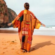 Harper Jade Vintage Silk Kimono – Boho Patchwork Duster in Golden Sundara | Upcycled Robe - Image 8