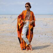 Harper Jade Vintage Silk Kimono – Boho Patchwork Duster in Golden Sundara | Upcycled Robe