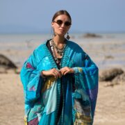 Upcycled Silk Kimono Duster: Boho Patchwork Robe - Azure Tide - Harper Jade - Image 4