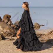 Ruffled Hemp Cotton Kimono Duster: Raven Black Bohemian Cardigan - Bali - Image 2