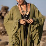 Plus Size Kimono Duster in Wild Olive – Sustainable Hemp Cotton Boho Robe, Festival Outfit, Wedding Photoshoot Bridesmaid Gift | Kara by ZP - Image 6