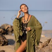 Plus Size Kimono Duster in Wild Olive – Sustainable Hemp Cotton Boho Robe, Festival Outfit, Wedding Photoshoot Bridesmaid Gift | Kara by ZP - Image 5