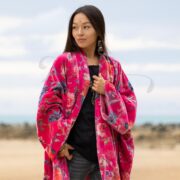 Fuchsia Velvet Kimono Duster – Boho Floral Jacket for All Sizes | Mei by ZinniaPearl - Image 4