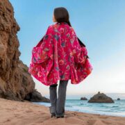 Fuchsia Velvet Kimono Duster – Boho Floral Jacket for All Sizes | Mei by ZinniaPearl - Image 9