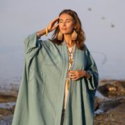 Hemp Cotton Kimono Duster: Seafoam Boho Robe, Plus Size Cover-Up - Willow - Image 4