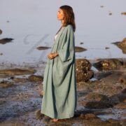 Hemp Cotton Kimono Duster: Seafoam Boho Robe, Plus Size Cover-Up - Willow - Image 2