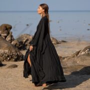 Plus Size Black Hemp Cotton Kimono Duster: Boho Bridal Robe - Kara - Image 2