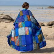 Harper Jade Silk Kimono Duster – Sapphire Tide Boho Patchwork Festival Robe - Image 9