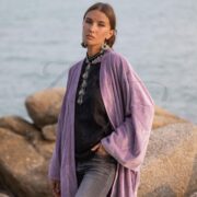 Plus Size Boho Kimono Duster – Lavender Velvet Robe, Handmade Festival Coat | Mai by ZinniaPearl - Image 4