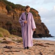 Plus Size Boho Kimono Duster – Lavender Velvet Robe, Handmade Festival Coat | Mai by ZinniaPearl - Image 9