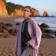 Plus Size Boho Kimono Duster – Lavender Velvet Robe, Handmade Festival Coat | Mai by ZinniaPearl - Image 10