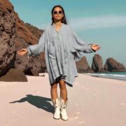 Plus Size Boho Tunic Dress: Crinkle Cotton Gauze, Moonwashed Indigo - Bellina - Image 7