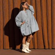 Plus Size Boho Tunic Dress: Crinkle Cotton Gauze, Moonwashed Indigo - Bellina - Image 6