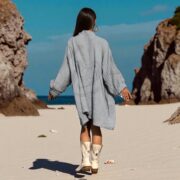 Plus Size Boho Tunic Dress: Crinkle Cotton Gauze, Moonwashed Indigo - Bellina - Image 8