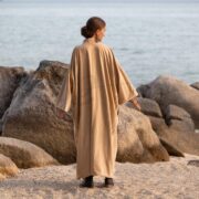 Boho Velvet Kimono Duster – Plus Size Festival Coat in Sandstone | Mai by ZinniaPearl - Image 3