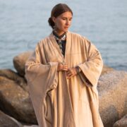 Plus Size Velvet Kimono Duster: Sandstone Cotton Robe, Boho Coat – Harper Jade - Image 4
