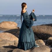 Hunter Green Wedding Dress | Off-Shoulder Boho Maxi Gown | Lucia by ZinniaPearl - Image 2