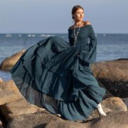 Hunter Green Wedding Dress | Off-Shoulder Boho Maxi Gown | Lucia by ZinniaPearl - Image 4