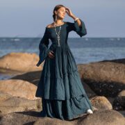 Hunter Green Wedding Dress | Off-Shoulder Boho Maxi Gown | Lucia by ZinniaPearl