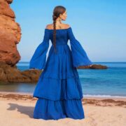 Lucia Boho Wedding Dress | Royal Lagoon Off-Shoulder Cotton Gown by ZinniaPearl - Image 9