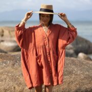 Terracotta Rose Crinkle Cotton Tunic – Plus Size Boho Babydoll Dress | Bellina by ZinniaPearl - Image 4