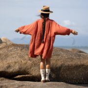 Terracotta Rose Crinkle Cotton Tunic – Plus Size Boho Babydoll Dress | Bellina by ZinniaPearl - Image 3