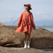 Terracotta Rose Crinkle Cotton Tunic – Plus Size Boho Babydoll Dress | Bellina by ZinniaPearl