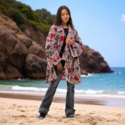 Dusty Rose Velvet Kimono | Reversible Floral Boho Coat, Cotton Lined Jacket – Mei by ZinniaPearl - Image 7