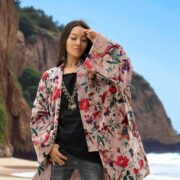 Dusty Rose Velvet Kimono | Reversible Floral Boho Coat, Cotton Lined Jacket – Mei by ZinniaPearl - Image 10