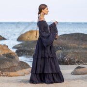 Lucia Boho Wedding Dress – Obsidian Wave | Off-Shoulder Cotton Maxi Gown by ZinniaPearl - Image 2