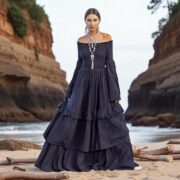Lucia Boho Wedding Dress – Obsidian Wave | Off-Shoulder Cotton Maxi Gown by ZinniaPearl - Image 7