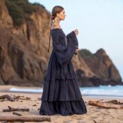Lucia Boho Wedding Dress – Obsidian Wave | Off-Shoulder Cotton Maxi Gown by ZinniaPearl - Image 8