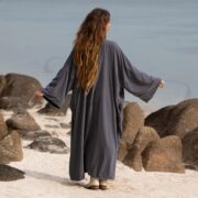Silky Velvet Kimono Jacket – Ashen Tide Boho Duster Coat | Mai by ZinniaPearl - Image 3