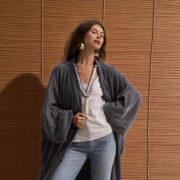 Silky Velvet Kimono Jacket – Ashen Tide Boho Duster Coat | Mai by ZinniaPearl - Image 6