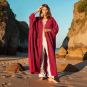 Handmade Hemp Cotton Kimono Duster: Wild Hibiscus Boho Robe - Willow - Image 7