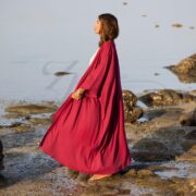 Handmade Hemp Cotton Kimono Duster: Wild Hibiscus Boho Robe - Willow - Image 2