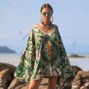 Plus Size Tie Dye Kimono Dress – Jungle Phoenix Boho Cotton Tunic, Hand-Dyed Festival Mini with Pockets & Wide Kimono Sleeves | Kumo Cosmic - Image 4