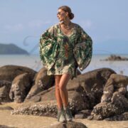Plus Size Tie Dye Kimono Dress – Jungle Phoenix Boho Cotton Tunic, Hand-Dyed Festival Mini with Pockets & Wide Kimono Sleeves | Kumo Cosmic