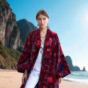 Crimson Raisa Bloom Velvet Kimono Jacket: Plus Size Boho Duster - Image 10