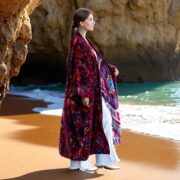 Crimson Raisa Bloom Velvet Kimono Jacket: Plus Size Boho Duster - Image 9